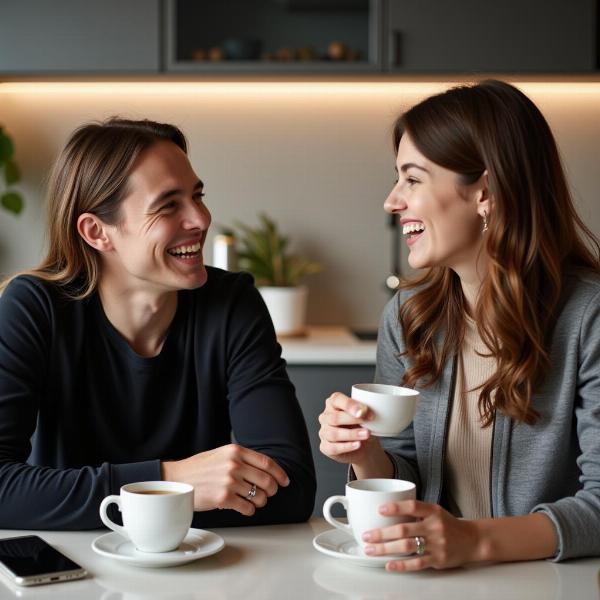 Colleghi che si salutano durante la pausa caffè