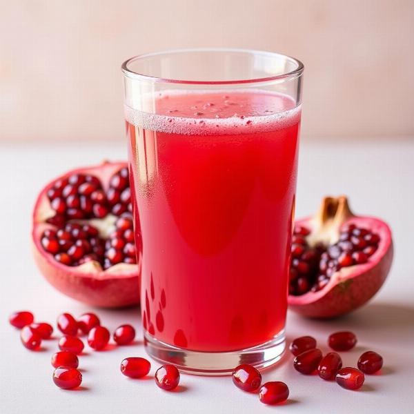 Un bicchiere di succo di melograno fresco, ricco di antiossidanti, per una salute naturalmente buona.