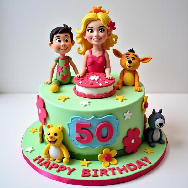 Torta di buon compleanno per bambini con personaggi dei cartoni animati