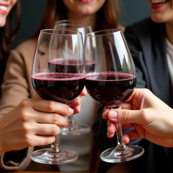 Amici che brindano con vino rosso per una celebrazione