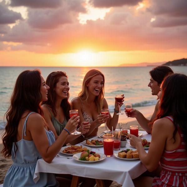 Aperitivo in spiaggia al tramonto di un venerdì estivo