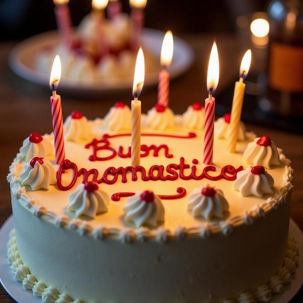 Immagine di auguri di buon onomastico con una torta di festa