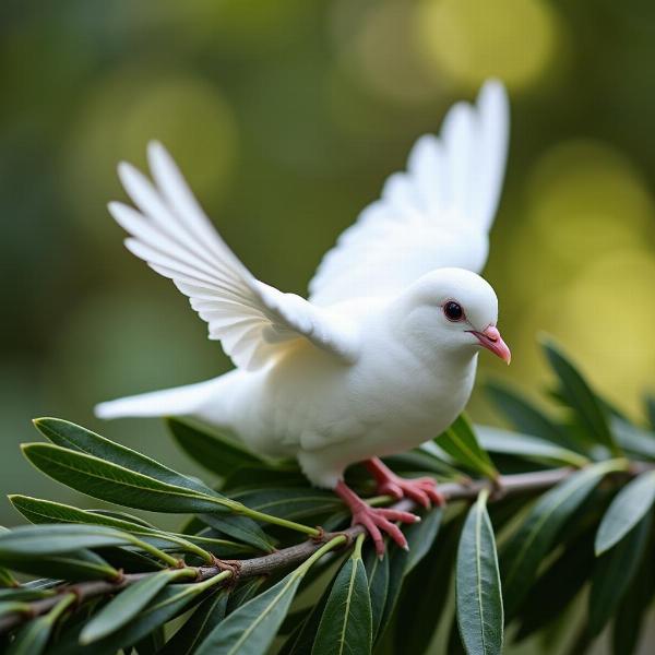 Auguri di Buone Palme con rami d'ulivo e colomba bianca