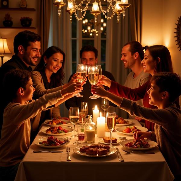 Famiglia che festeggia il Capodanno in Spagna