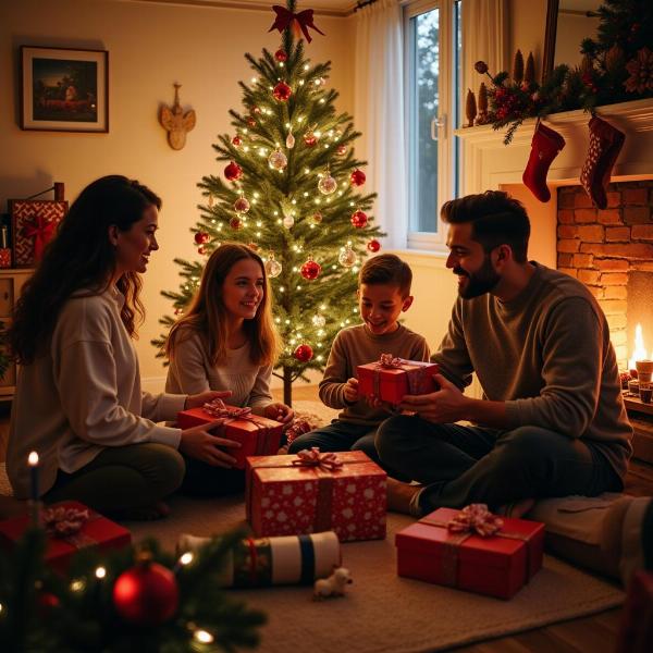 Famiglia che si scambia gli auguri di Natale in inglese