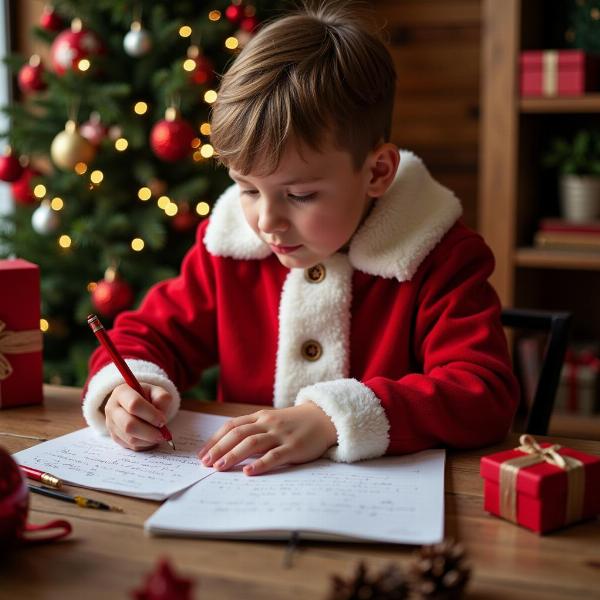 Nipote che scrive la letterina a Babbo Natale