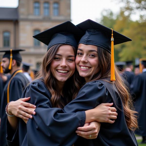 Studente che si laurea e saluta gli amici