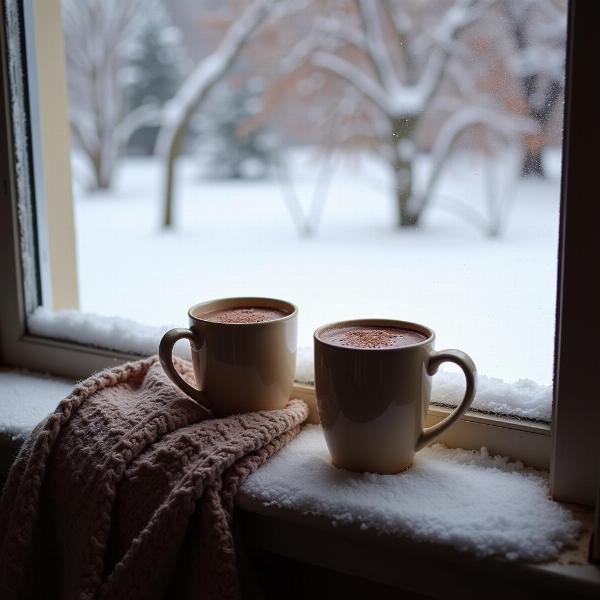 Tazze di cioccolata calda con neve