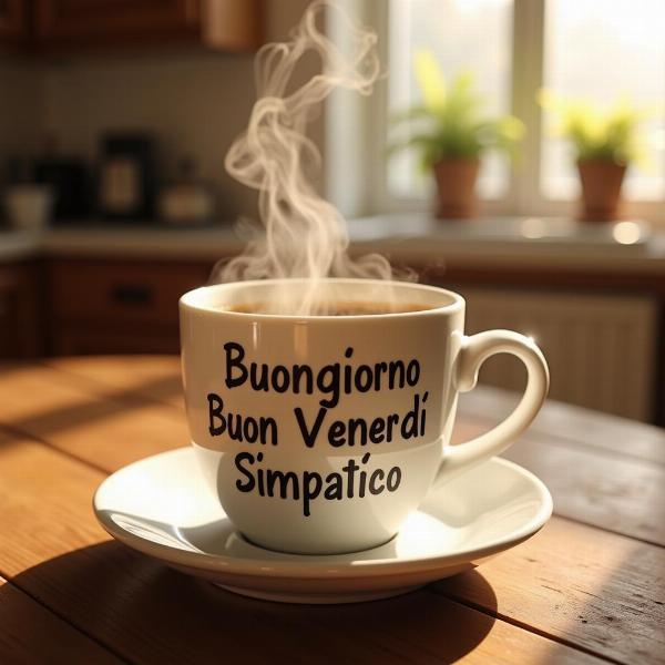 Buongiorno Buon Venerdì Simpatico con una tazza di caffè