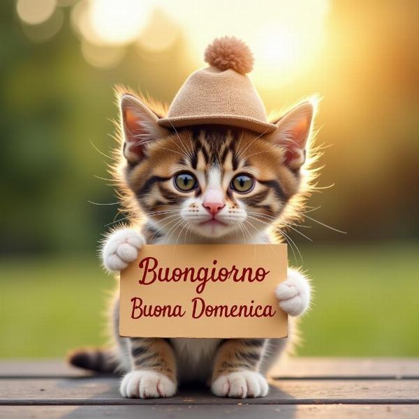 Gattino divertente che augura buongiorno buona domenica