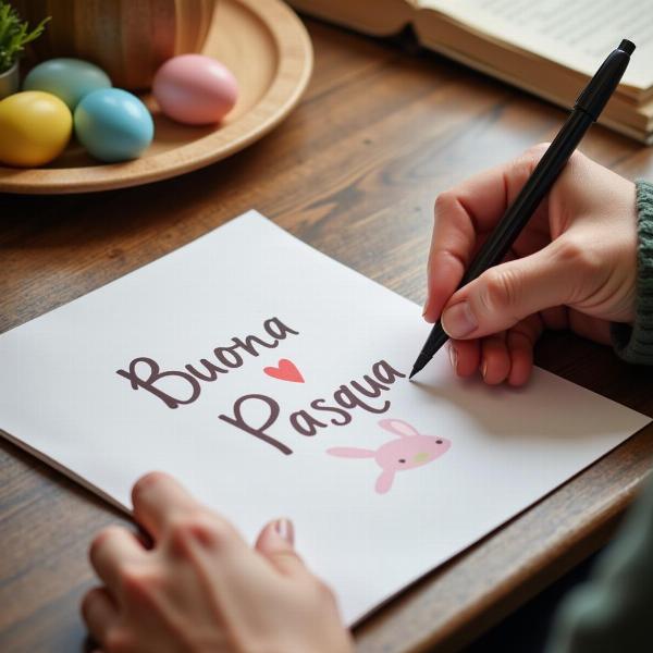 Scrittura di un biglietto di auguri di Buona Pasqua