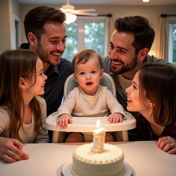 Celebrazione del primo compleanno in famiglia