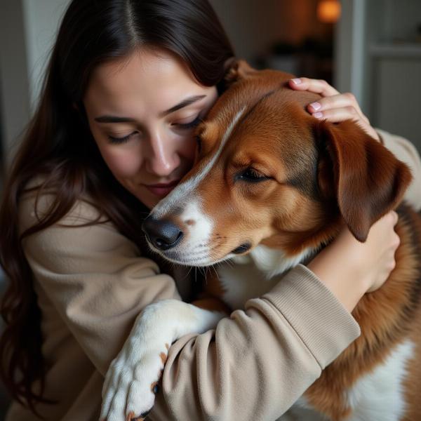 Donna che abbraccia il suo cane