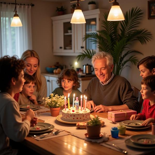 Festa di compleanno per il nonno con tutta la famiglia