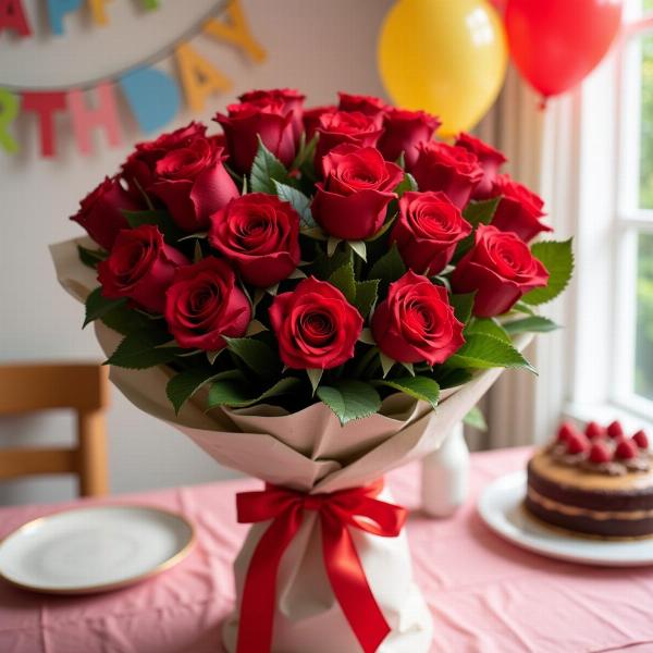 Bouquet di rose rosse per compleanno