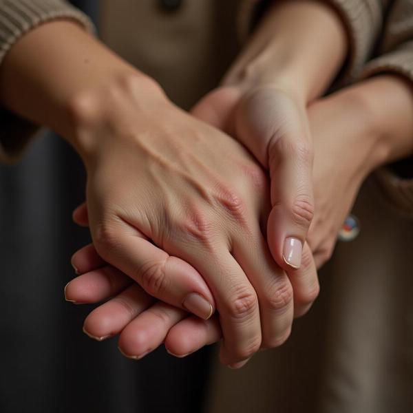 Mani di madre e figlia intrecciate