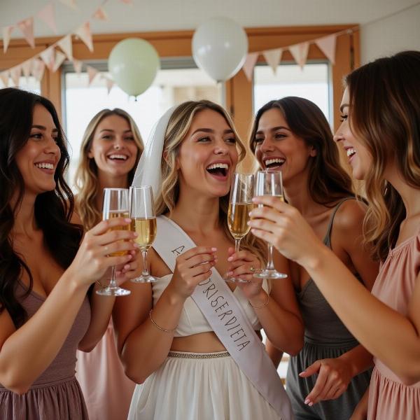 Gruppo di amiche che festeggia un addio al nubilato