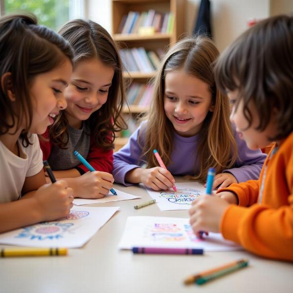 Bambini che disegnano un biglietto per la maestra