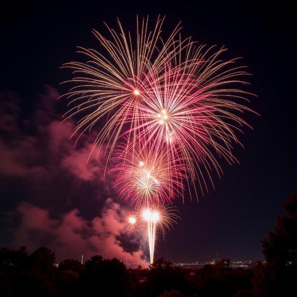 Fuochi d'artificio brillanti illuminano il cielo notturno di Capodanno