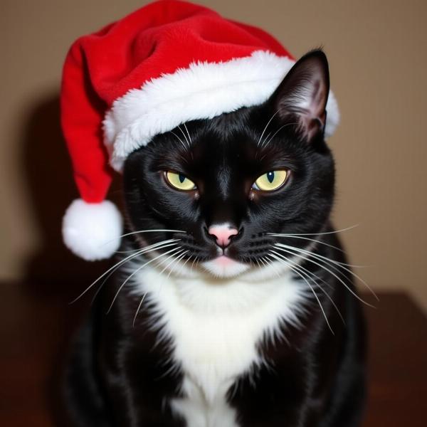 Gatto vestito da Babbo Natale divertente