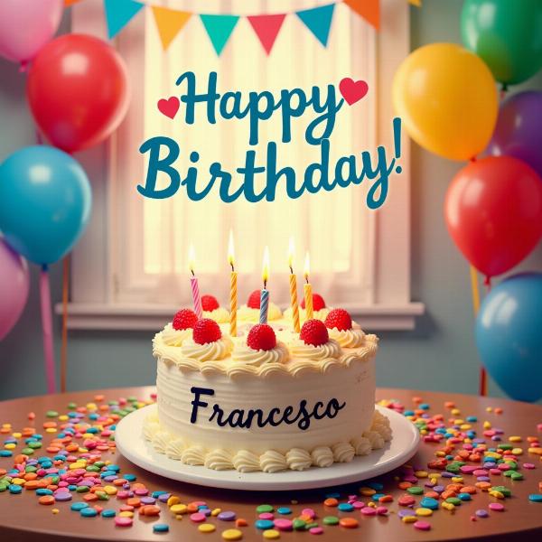 Immagine Buon Compleanno Francesco con torta e palloncini