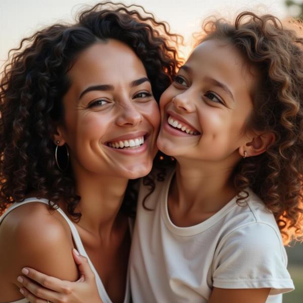 Madre e figlia si scambiano un sorriso complice