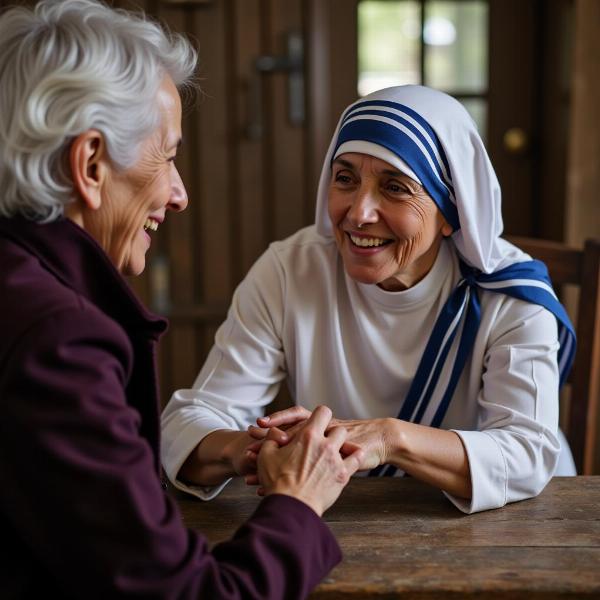 Madre Teresa porge la mano ad una persona anziana, un piccolo gesto d'amore che fa la differenza.