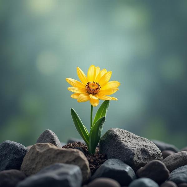 Un fiore che sboccia in mezzo alle rocce, simbolo di resilienza e speranza di guarigione.