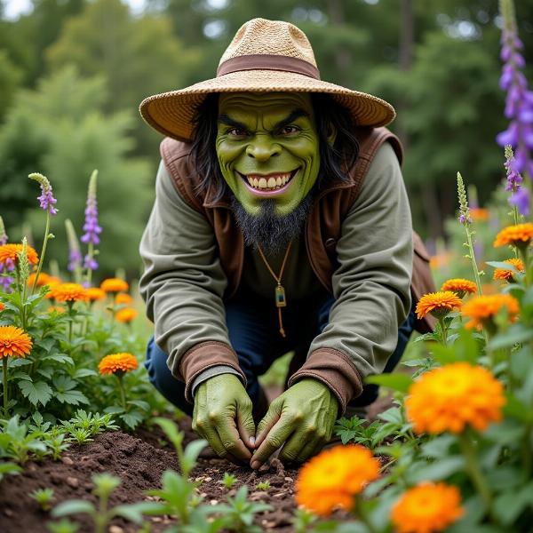 Orco buono cura il suo giardino