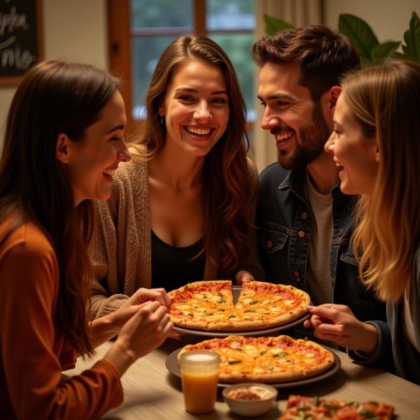 Condivisione di una pizza tra amici