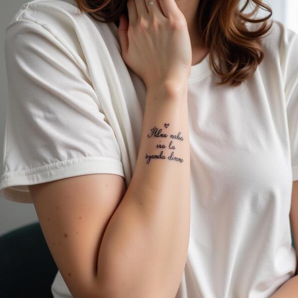 Tatuaggio con frase in spagnolo sul braccio di una donna.