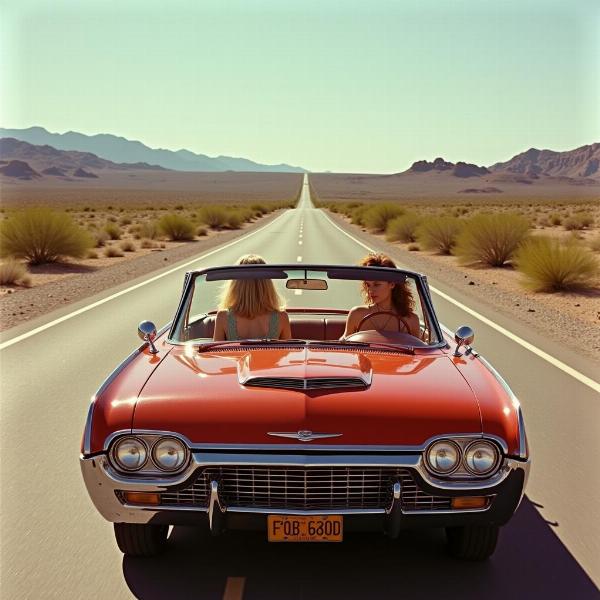 Thelma e Louise nella loro Thunderbird nel deserto