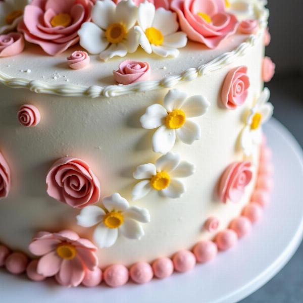 Torta di compleanno con decorazioni floreali