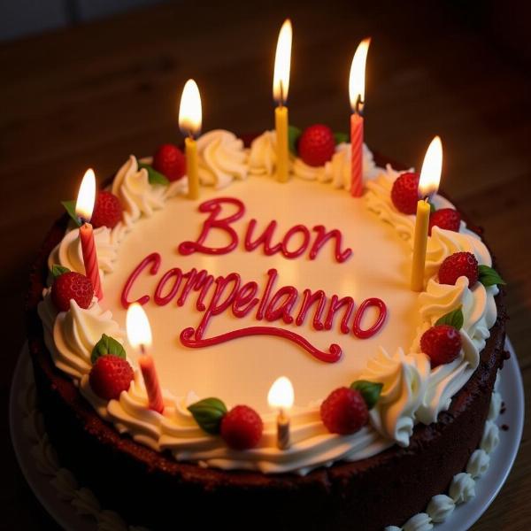 Auguri di buon compleanno figlia mia: Torta di compleanno decorata con candeline e scritta "Buon Compleanno"