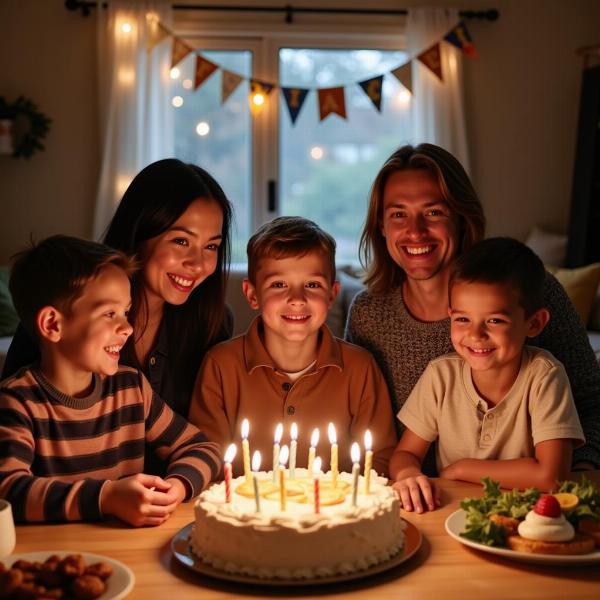 Famiglia riunita per festeggiare il compleanno del figlio