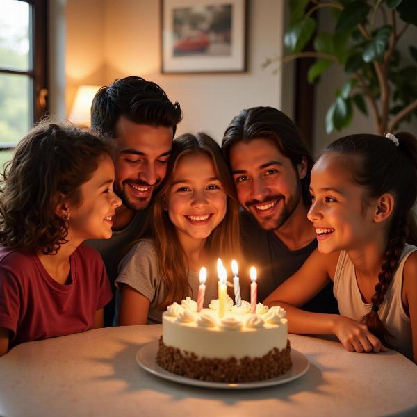 Famiglia riunita per festeggiare un compleanno