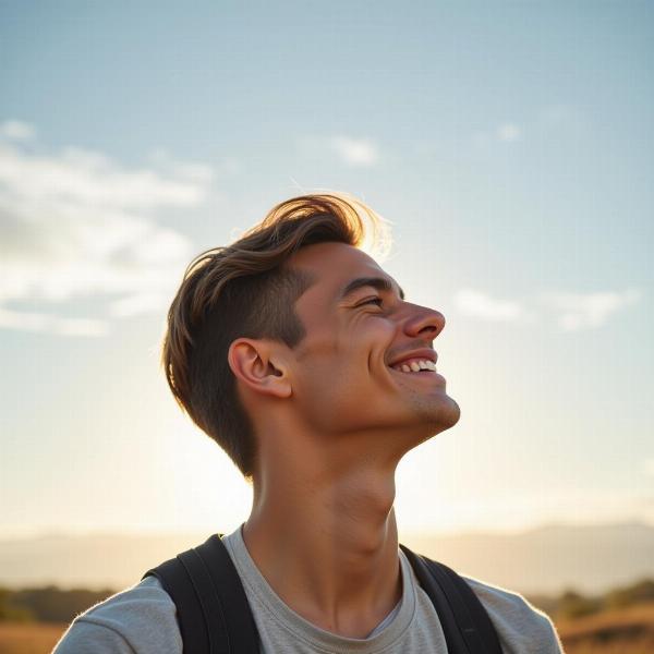 Auguri di compleanno figlio adulto: Un giovane uomo sorridente guarda verso il futuro