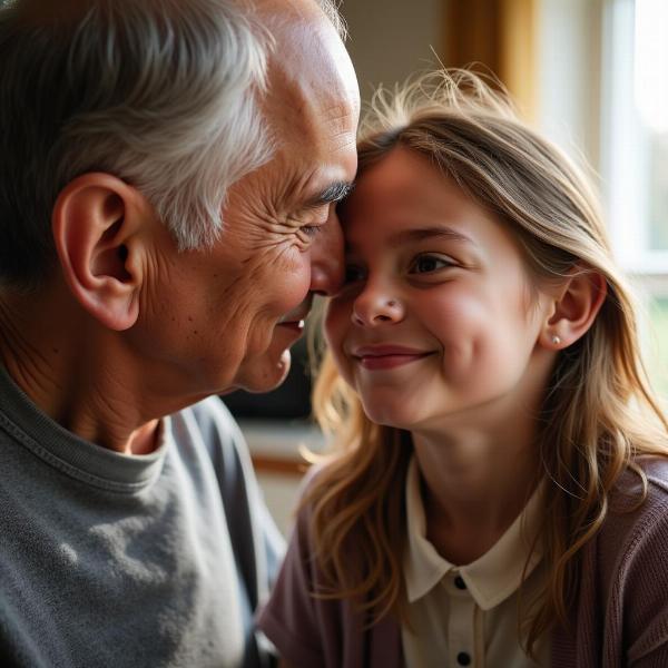 Bacio sulla fronte tra nonno e nipote