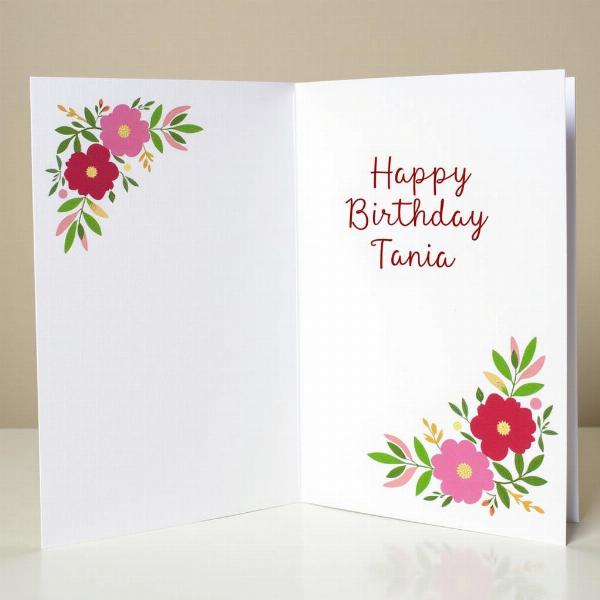 Biglietto d'auguri personalizzato con fiori per Tania