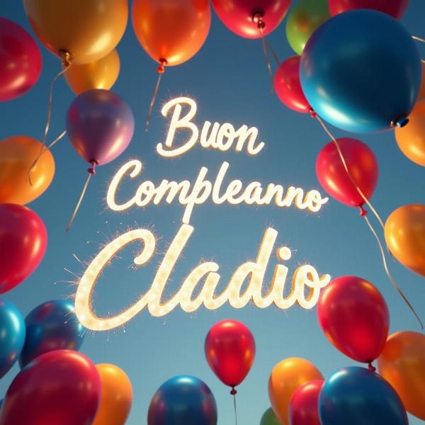 GIF animata con palloncini e scritta Buon Compleanno Claudio