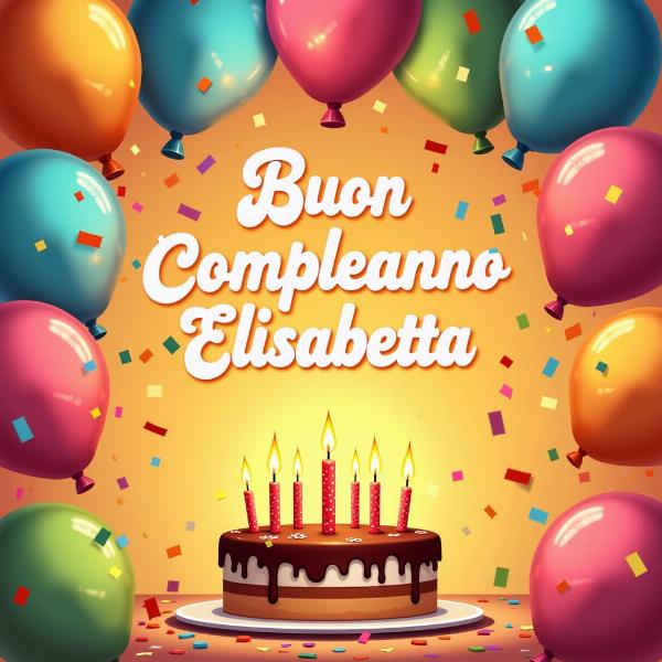 GIF animata di buon compleanno per Elisabetta con palloncini e torta