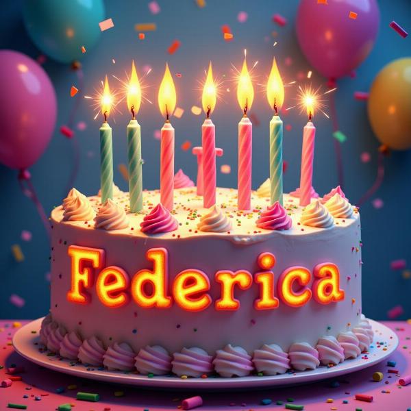 GIF animata di Buon Compleanno Federica con una torta e candeline scintillanti