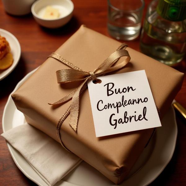 Regalo di compleanno con fiocco e biglietto "Buon Compleanno Gabriel"