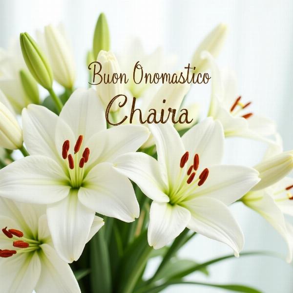 Buon Onomastico Chiara con fiori bianchi