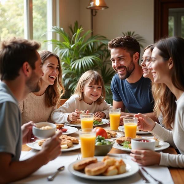 Famiglia felice che fa colazione insieme il sabato mattina