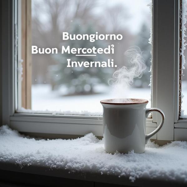 Tazza di cioccolata calda con neve che cade, buongiorno buon mercoledì invernali