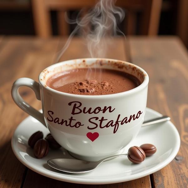 Tazza di cioccolata calda con auguri di Buon Santo Stefano