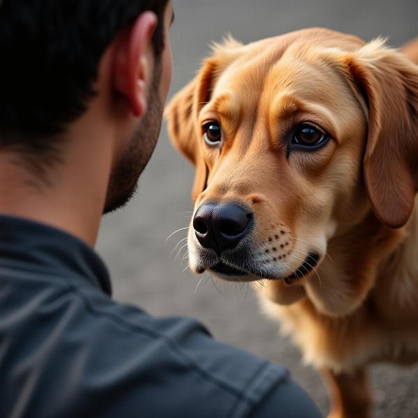 Cane con sguardo fedele rivolto al padrone