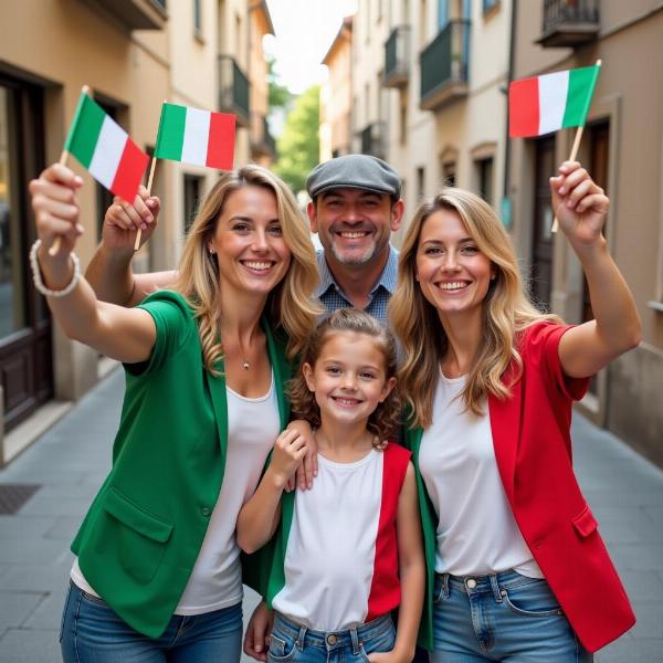 Famiglia italiana con il tricolore