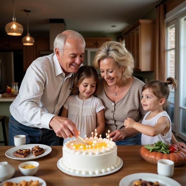 Nonni festeggiano 45 anniversario matrimonio con la famiglia